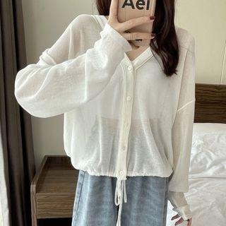 V-neck Drawstring-hem Cardigan