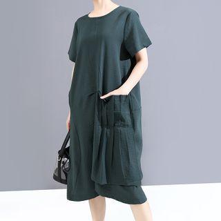 Short-sleeve Irregular Midi Shift Dress