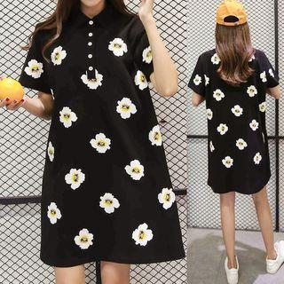 Floral Print Short Sleeve Polo Shirt Dress