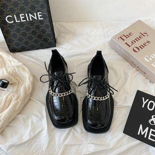 Chain Lace-up Platform Block Heel Shoes