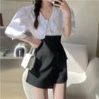 Elbow-sleeve Blouse / Wrap Skort