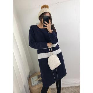 Tall Size Contrast-trim Midi Knit Dress