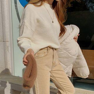 Drew-neck Drop-shoulder Knit Top