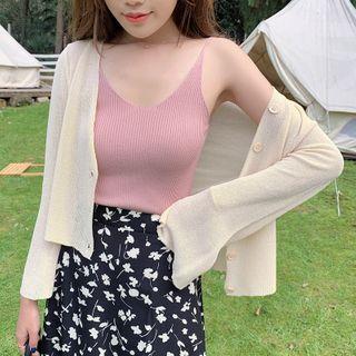 Knit Strappy Top / Light Jacket / A-line Skirt / Strappy Dress / Set