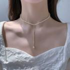 Faux Pearl Choker Necklace Gold & White - One Size