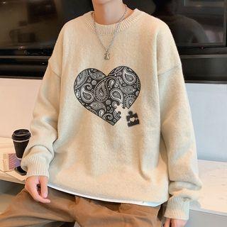 Paisley Heart Print Sweater