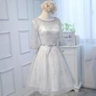 Embellished Elbow-sleeve Short Bridesmaid Dress