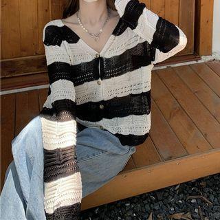Striped Knit V-neck Top