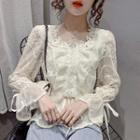 Bell-sleeve Square-neck Lace Blouse