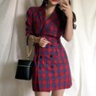 Double Breasted Short Sleeve Plaid Dress