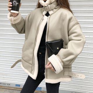 Faux Leather Furry Zip Jacket