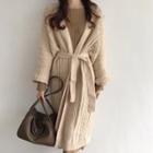 Long Tie-waist Cable Knit Cardigan
