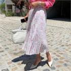 Pleated Floral Print Skirt Pink - One Size