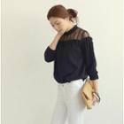 Lace Yoke Long-sleeve Top
