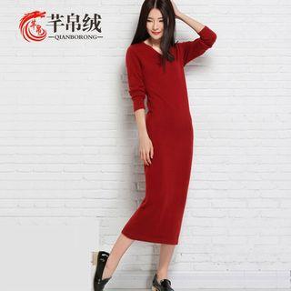 V-neck Midi Sweater Dress