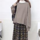 Crew-neck Pullover / Plaid A-line Skirt