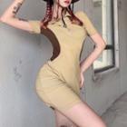 Short Sleeve Color-block Mini Bodycon Dress