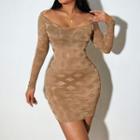 Argyle Mesh Long-sleeve Mini Bodycon Dress