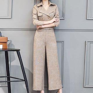 Set: Double-breasted Crop Jacket + Wide-leg Pants
