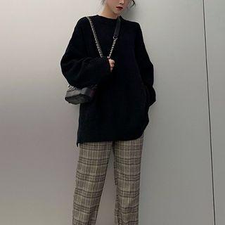 Plain Sweater / Plaid Straight Fit Pants