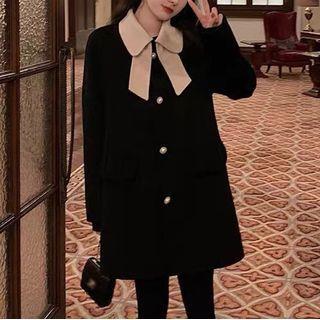 Single-breasted Contrast Trim Long Coat