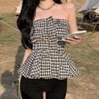 Off-shoulder Plaid Crop Top