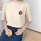 Plain Embroidered Loose-fit Short-sleeve T-shirt