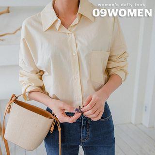 Plus Size Pocket-patch Pastel Shirt