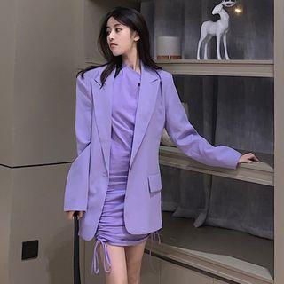 Long-sleeve Plain Blazer / Short-sleeve Drawstring Plain Dress