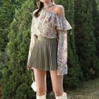 Bell-sleeve Cold Shoulder Floral Print Chiffon Top