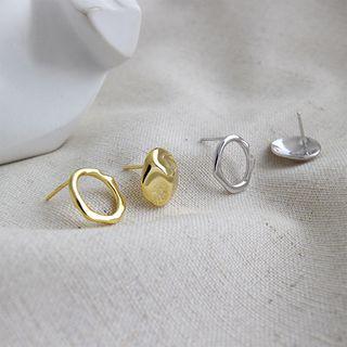 925 Sterling Silver Irregular Hoop & Disc Earring