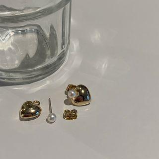 Faux-pearl Mini Heart Earrings Gold - One Size