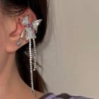 Butterfly Rhinestone Fringed Alloy Cuff Earring 1 Pc - Left Ear - Silver - One Size