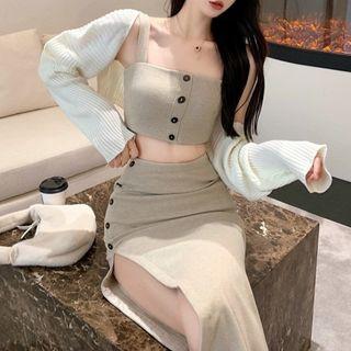 Knit Camisole Top / Cardigan / Midi A-line Skirt