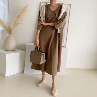 Puritan-collar Boxy Long Dress