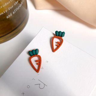 Carrot Stud Earring 1 Pair - Earrings - S925 Silver - Carrot - Red & Green - One Size
