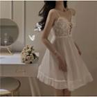 Spaghetti Strap Lace-up Floral A-line Dress White - One Size
