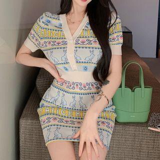 Short-sleeve Patterned Sheath Dress / Top