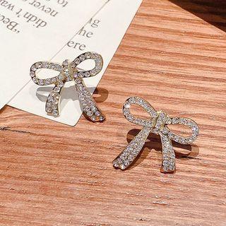Bow Rhinestone Earring 01# - 1 Pair - White & Gold - One Size