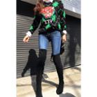 Embroidered Argyle Knit Top