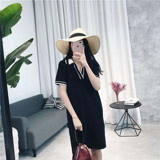 Contrast Collar Short-sleeve Knitted Polo Dress