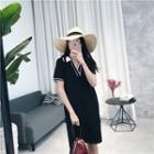 Contrast Collar Short-sleeve Knitted Polo Dress