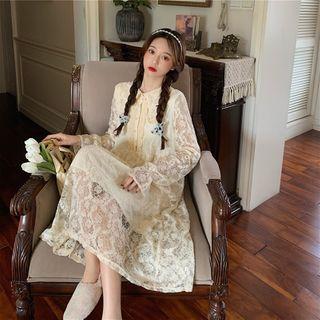 Sweater / Long-sleeve Midi A-line Lace Dress