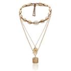Alloy & Shell Tag Pendant Layered Choker Necklace