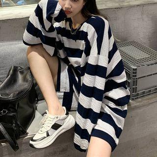 Couple Matching Striped Sweatshirt / Wide-leg Shorts