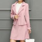 Set: Notch Lapel Single-button Jacket + A-line Skirt