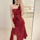 Strapless Rose Embellished Midi Dress