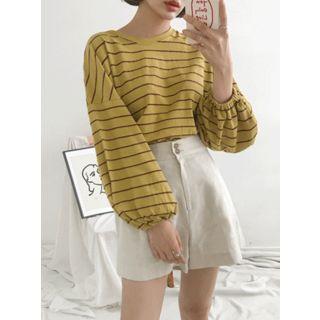 Bishop-sleeve Striped T-shirt