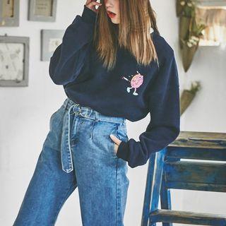 Floral Embroidered Loose-fit Crewneck Sweatshirt