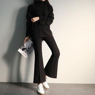Set: Long-sleeve Pullover + Band-waist Boot-cut Pants